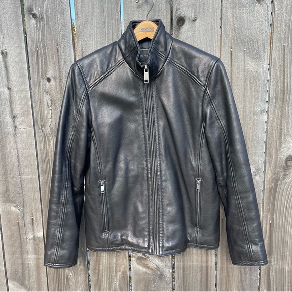 Andrew Marc New York Genuine Leather Moto Cafe Racer Jacket - Picture 3 of 12